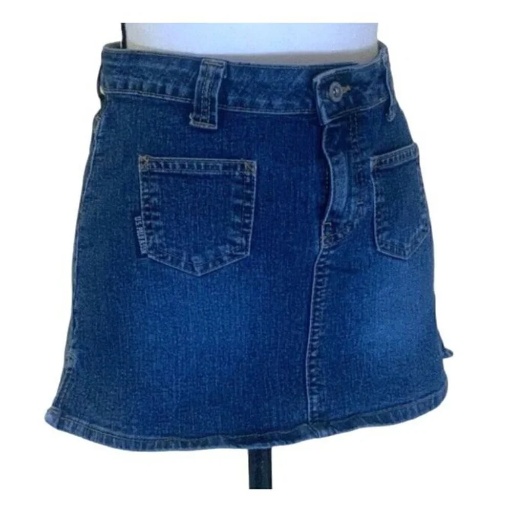 US Polo Assn Womens Mini Denim Jean Skirt Juniors Size 3/4 Blue Pockets